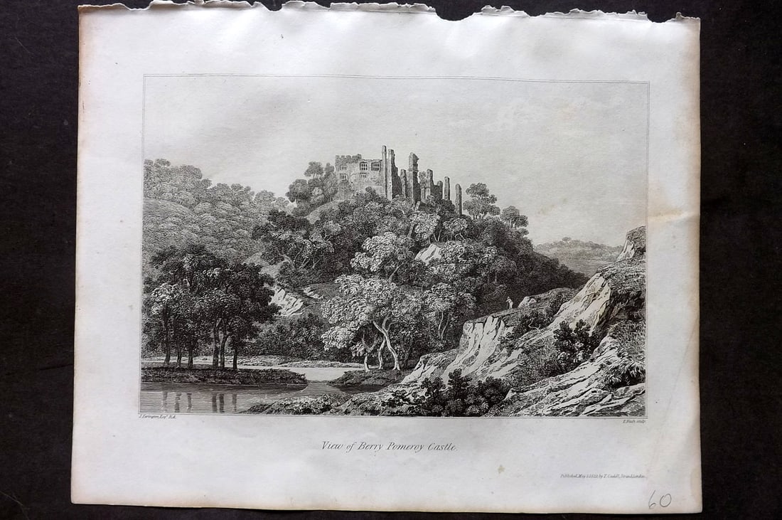 Lysons, Daniel 1822 Antique Print. View of Berry, Pomeroy Castle, Devon (1 of 1)