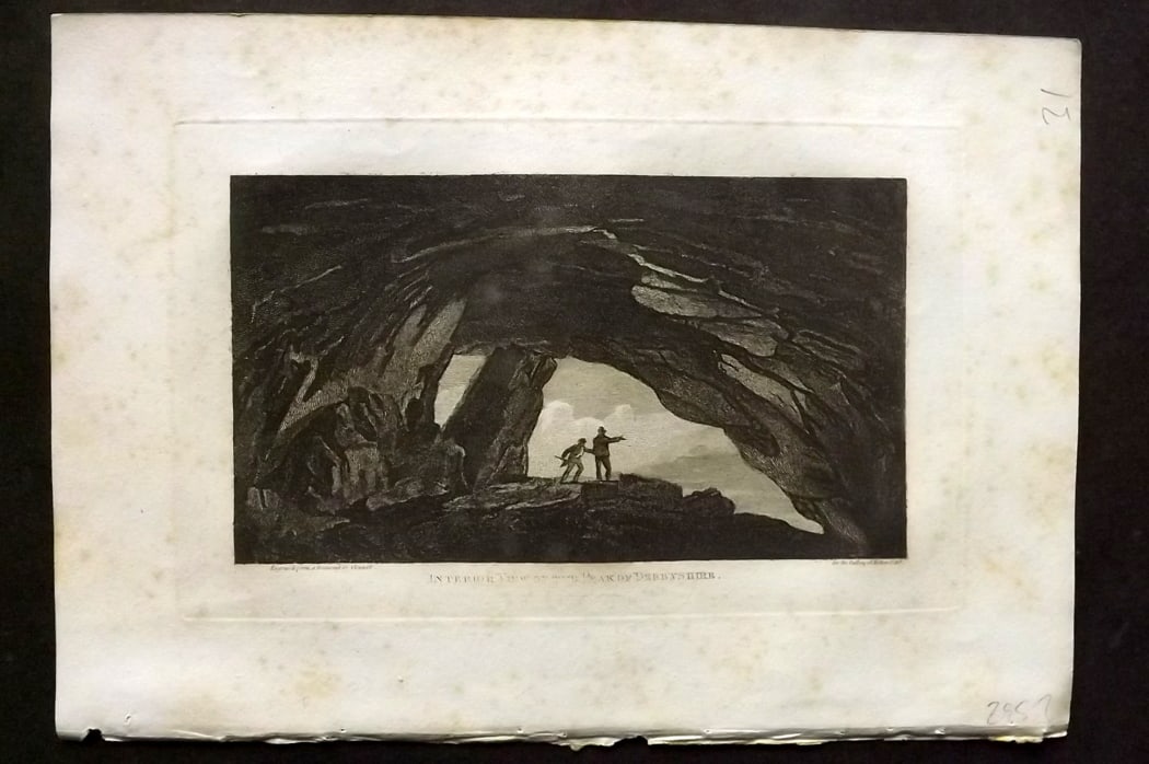 Polehampton, Edward 1823 Antique Print. Interior View of the Peak of Derbyshire: Copper Plate Published 1823, London for "The Gallery of Nature and Art: or, A Tour Through Creation and Science" by the Rev. Edward Polehampton & John M. Good. Paper Size: 10 x 7 inch (26 x 18cm) Mino