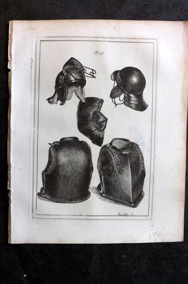 Grose, Francis 1801 Antique Military Print. Ancient Armour 47: Copper Plate Published 1801, London for "Military Antiquities Respecting a History of the English Army from the Conquest to the Present Time" by Francis Grose. Paper Size: 10.5 x 8 inch (27 x 21cm) Go