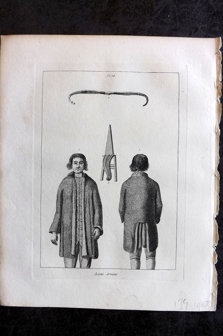 Grose, Francis 1801 Antique Military Print. Asiatic Armour 54: Copper Plate Published 1801, London for "Military Antiquities Respecting a History of the English Army from the Conquest to the Present Time" by Francis Grose. Paper Size: 10.5 x 8 inch (27 x 21cm) Go