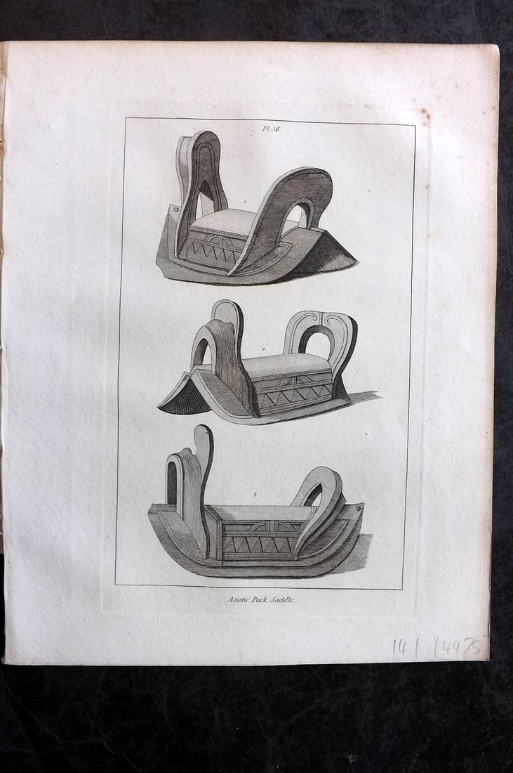 Grose, Francis 1801 Antique Military Print. Asiatic Pack Saddle 56: Copper Plate Published 1801, London for "Military Antiquities Respecting a History of the English Army from the Conquest to the Present Time" by Francis Grose. Paper Size: 10.5 x 8 inch (27 x 21cm) Ve