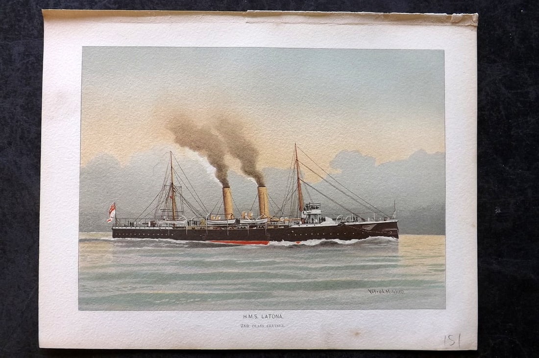 H. M. Navy 1893 Antique Ship Print. H. M. S. Latona (1 of 1)
