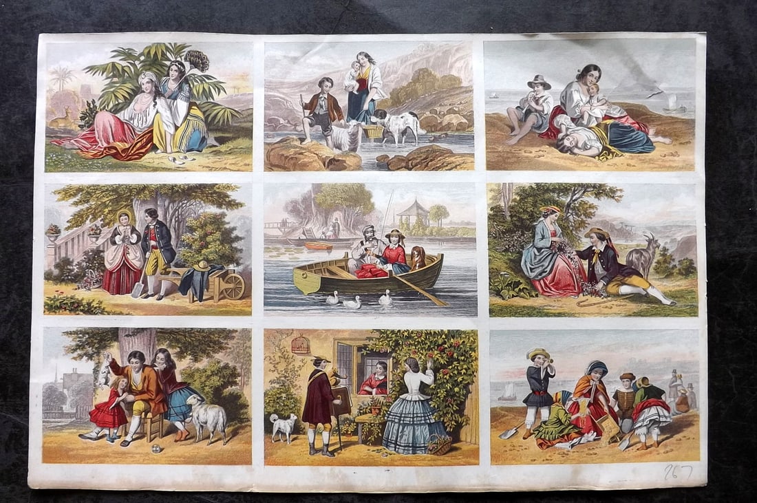 Kronheim, Joseph C1860 Set of 9 Baxter Prints on Uncut Sheet (1 of 2)