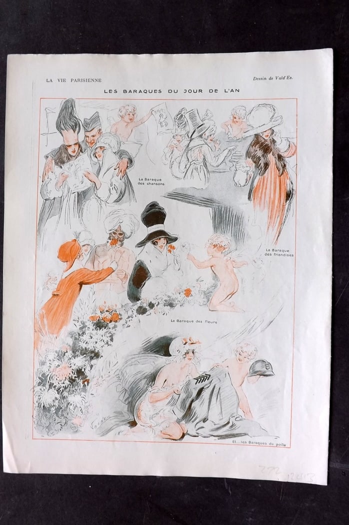 La Vie Parisienne 1917 Art Deco Print. Les Baraques du Jour de L'Anby Vald'Es (1 of 1)