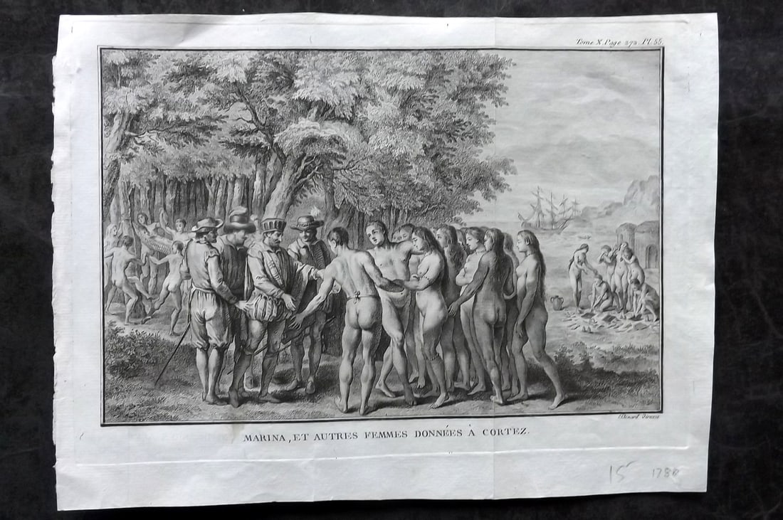 Harpe, Jean-Francois de la 1780 Print. Mexico - Cortes with Marina & Other Aztec Women (1 of 1)