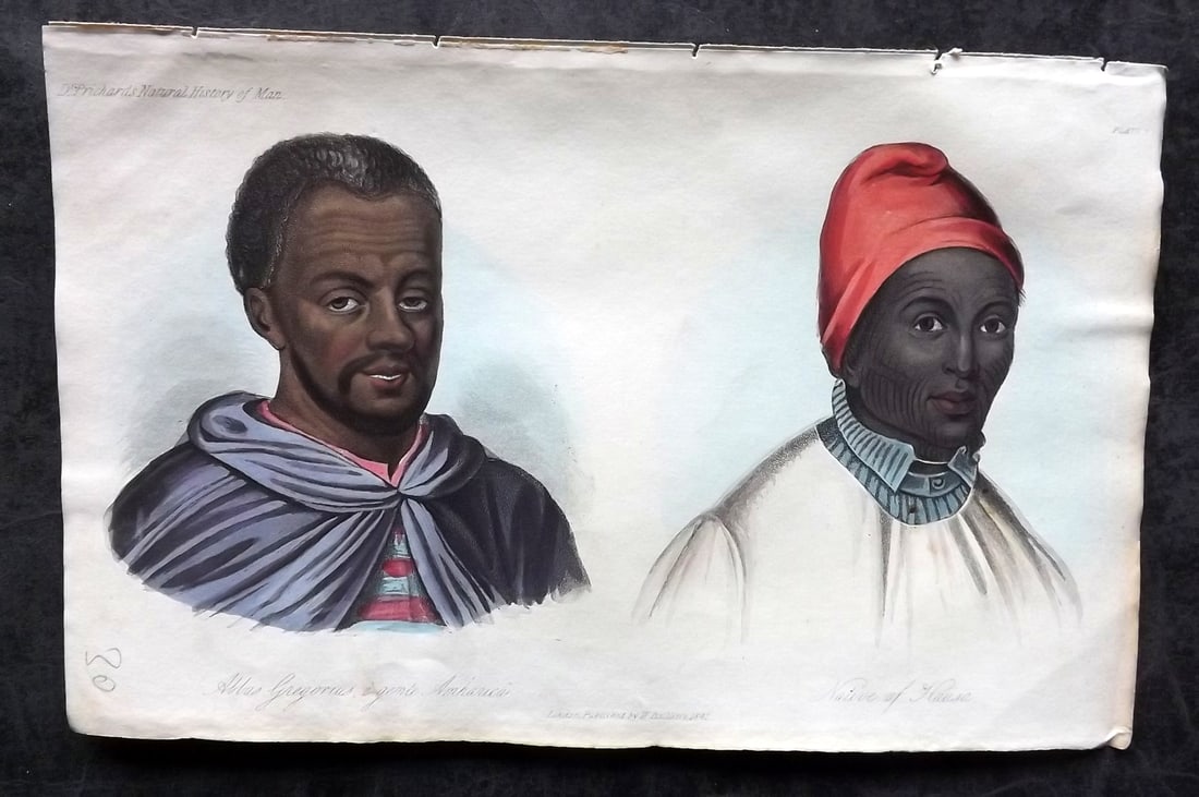 Prichard, James 1845 HCol Print. Africa - Abbar Gregorius, Native of Hausa 13: Hand Colored Aquatint Published 1845 London for "The Natural History of Man" by James Cowles Prichard. Paper Size: 9 x 5.5 inch (23.5 x 14cm) Good Condition