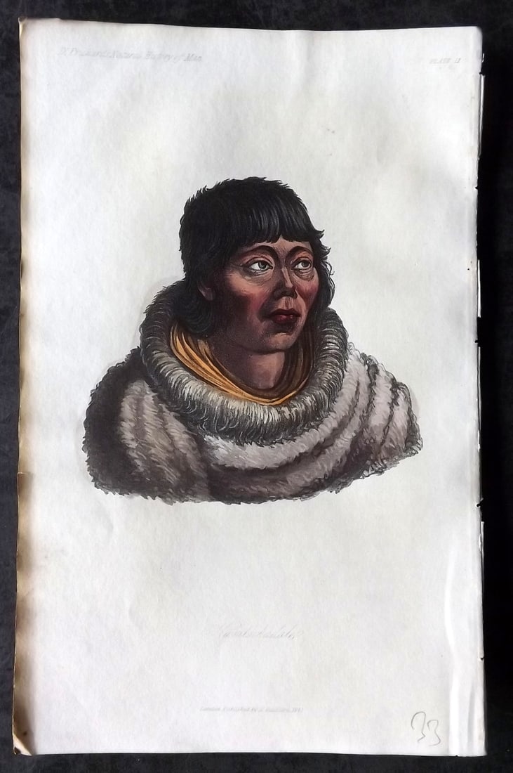 Prichard, James 1845 HCol Print. Russia - A Kamtschatdale 09: Hand Colored Aquatint Published 1845 London for "The Natural History of Man" by James Cowles Prichard. Paper Size: 9 x 5.5 inch (23.5 x 14cm) Good Condition