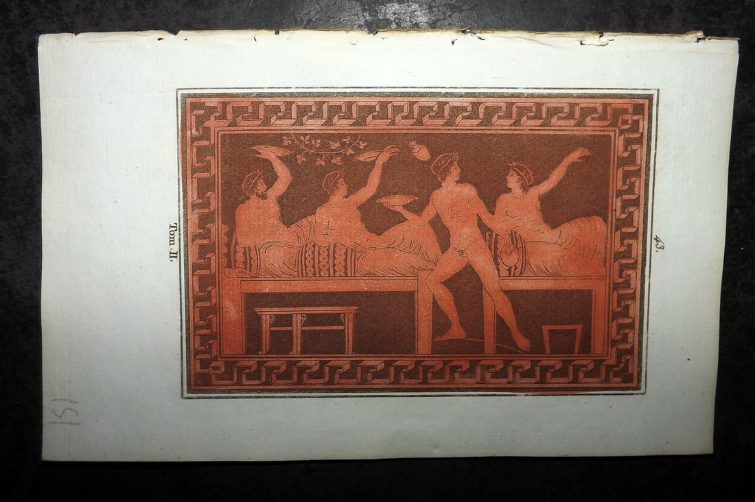 d'Hancarville & David 1785 Hand Col Print. Vase Profile 43: Hand Colored Copper Plate Published 1785-88, Paris for "Antiquites Etrusques, Grecques et Romaine" by Pierre Francois Hugues d'Hancarville. Illustrated by F. A. David. Paper Size: 8 x 5 inch (20 x 13c