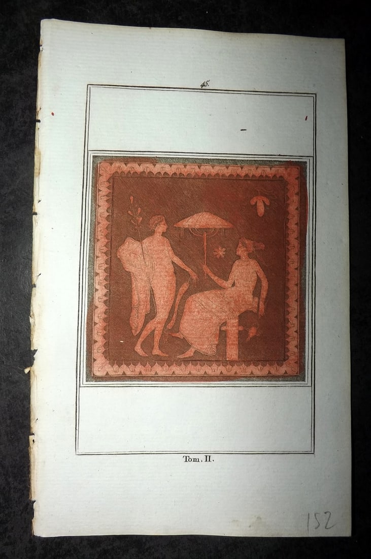 d'Hancarville & David 1785 Hand Col Print. Vase Profile 45: Hand Colored Copper Plate Published 1785-88, Paris for "Antiquites Etrusques, Grecques et Romaine" by Pierre Francois Hugues d'Hancarville. Illustrated by F. A. David. Paper Size: 8 x 5 inch (20 x 13c