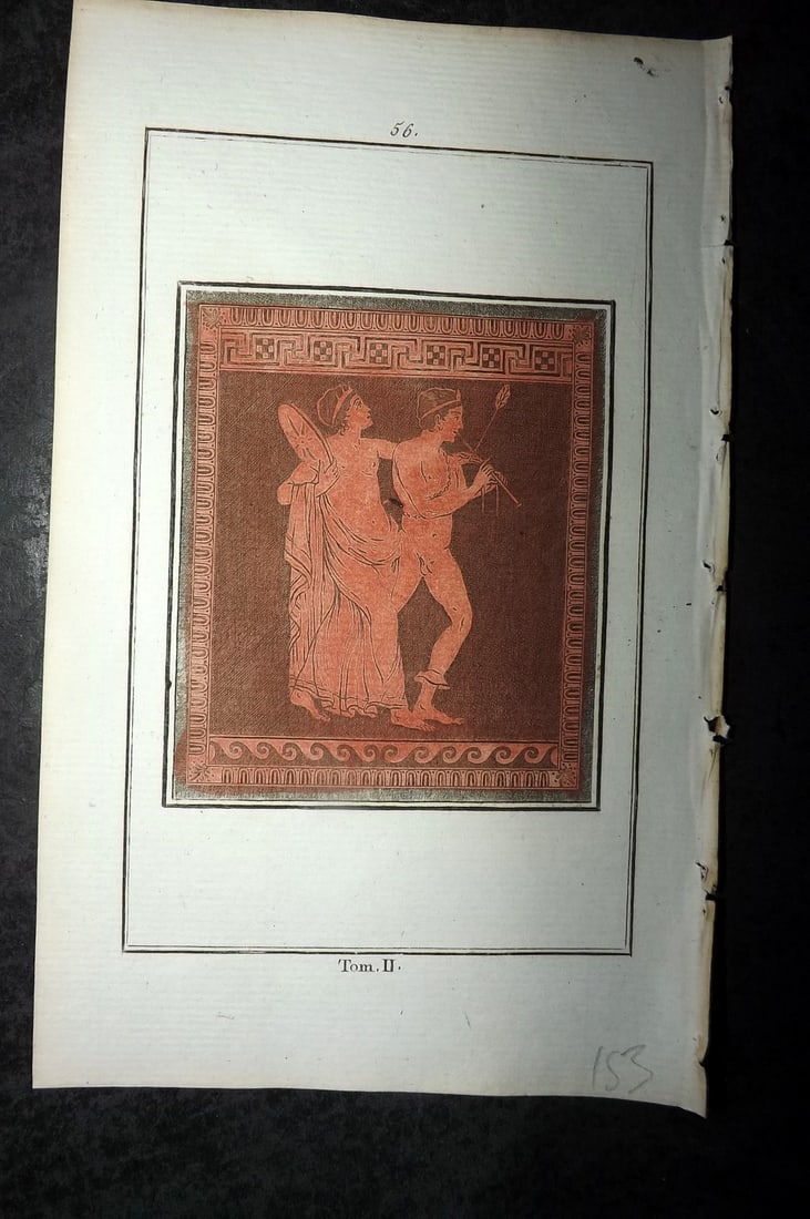 d'Hancarville & David 1785 Hand Col Print. Vase Profile 56: Hand Colored Copper Plate Published 1785-88, Paris for "Antiquites Etrusques, Grecques et Romaine" by Pierre Francois Hugues d'Hancarville. Illustrated by F. A. David. Paper Size: 8 x 5 inch (20 x 13c