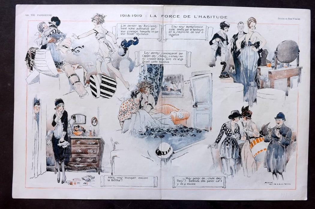 La Vie Parisienne 1919 Art Deco Double Print. La Force de L'Habitude by Vincent (1 of 1)