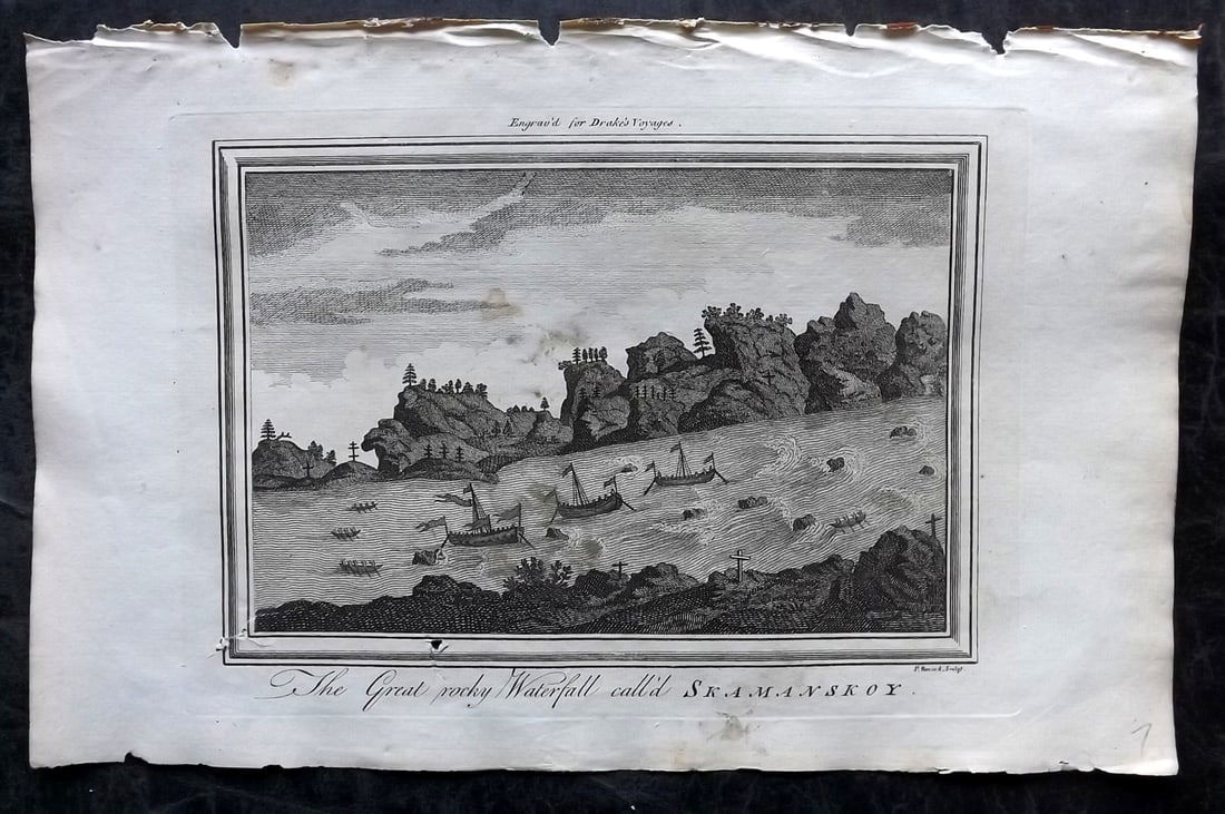 Drake, Edward 1768 Folio Print. Russia Siberia - Waterfall called Skamanskoy (1 of 1)