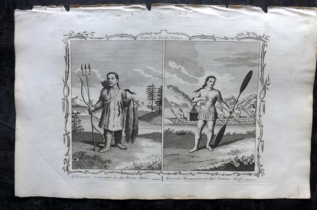 Drake, Edward 1768 Folio Print. Russia Siberia - Nisovians in Winter & Summer Dress (1 of 1)