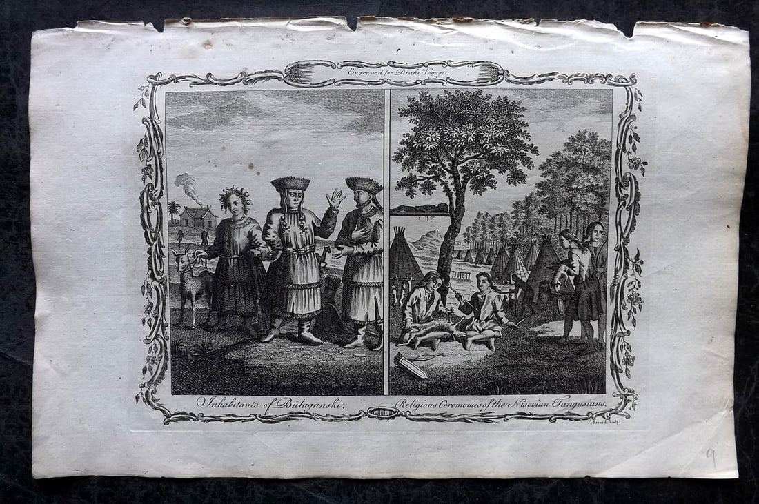 Drake, Edward 1768 Folio Print. Russia Siberia - Inhabitants of Bulaganski & Nisovian Ceremonies (1 of 1)
