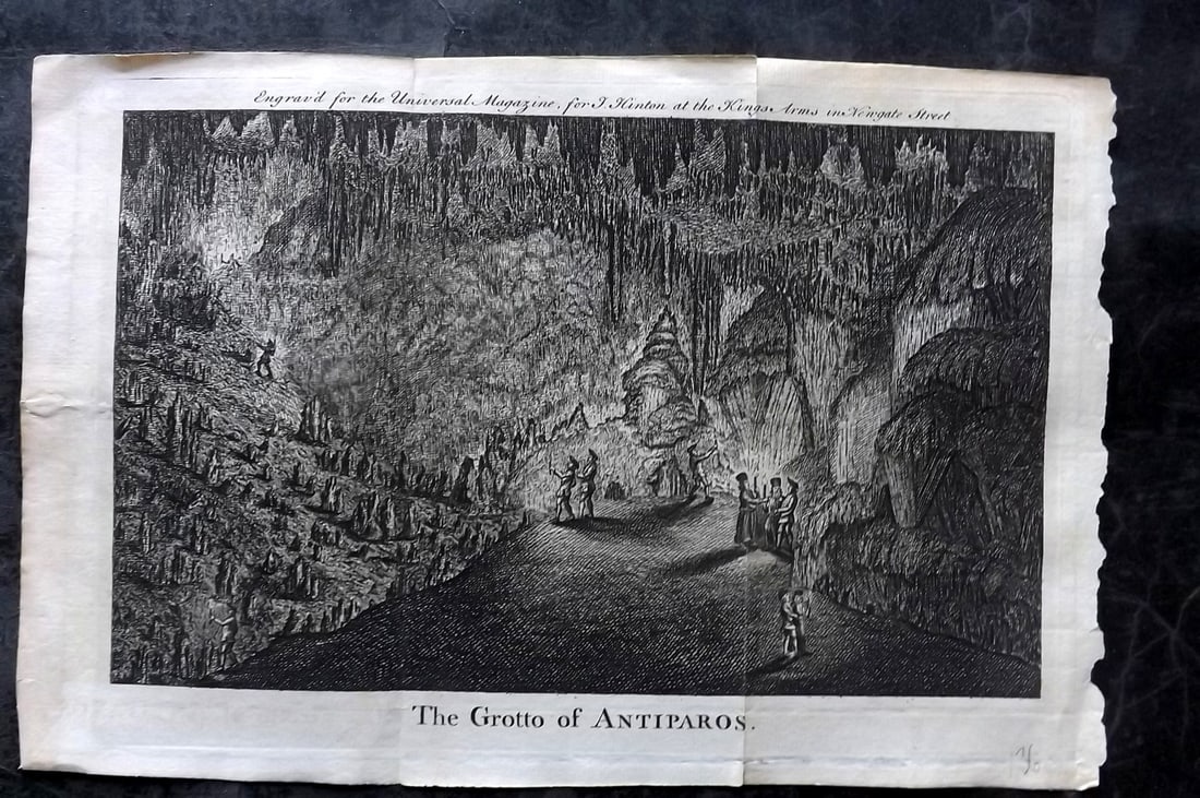 Universal Magazine C1760 Antique Print. Grotto of Antiparos, Greece (1 of 1)