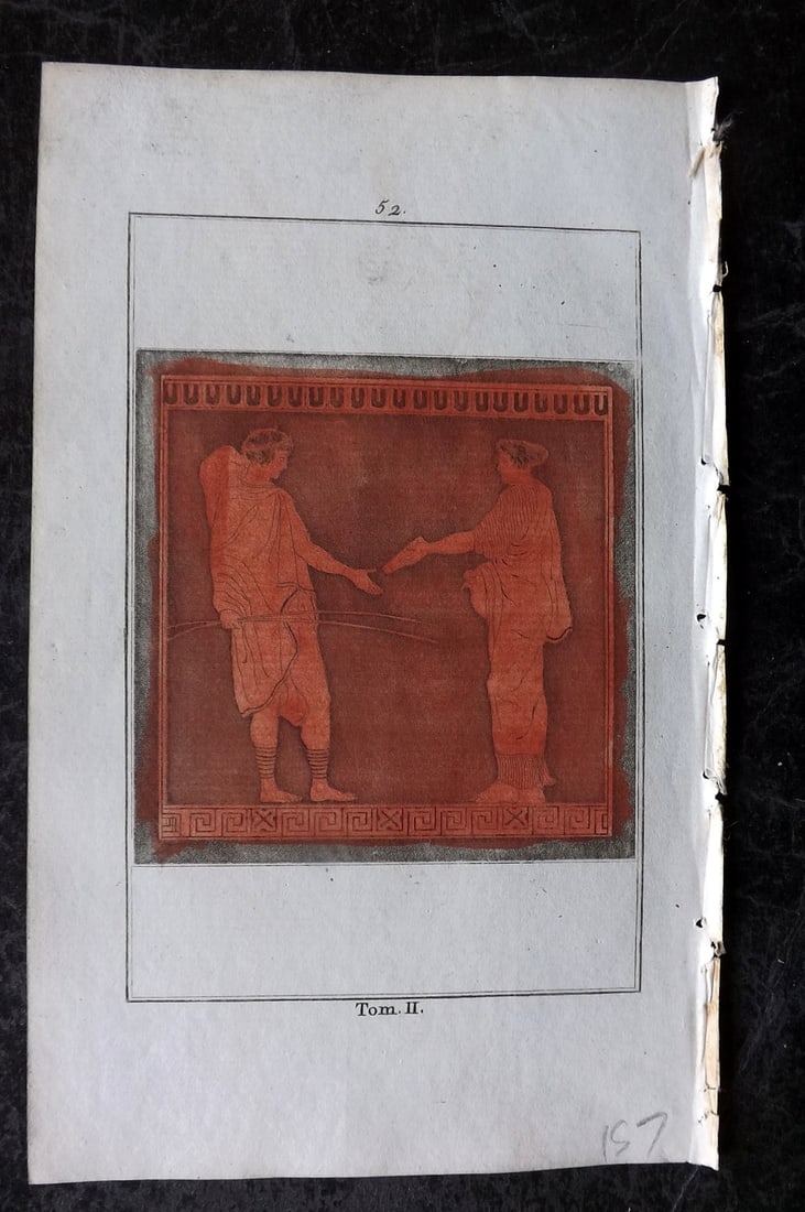 d'Hancarville & David 1785 Hand Col Print. Vase Profile 52: Hand Colored Copper Plate Published 1785-88, Paris for "Antiquites Etrusques, Grecques et Romaine" by Pierre Francois Hugues d'Hancarville. Illustrated by F. A. David. Paper Size: 8 x 5 inch (20 x 13c