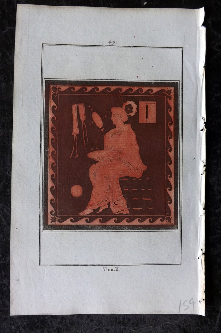 d'Hancarville & David 1785 Hand Col Print. Vase Profile 49: Hand Colored Copper Plate Published 1785-88, Paris for "Antiquites Etrusques, Grecques et Romaine" by Pierre Francois Hugues d'Hancarville. Illustrated by F. A. David. Paper Size: 8 x 5 inch (20 x 13c