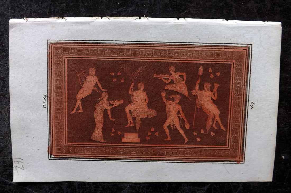 d'Hancarville & David 1785 Hand Col Print. Vase Profile 57: Hand Colored Copper Plate Published 1785-88, Paris for "Antiquites Etrusques, Grecques et Romaine" by Pierre Francois Hugues d'Hancarville. Illustrated by F. A. David. Paper Size: 8 x 5 inch (20 x 13c