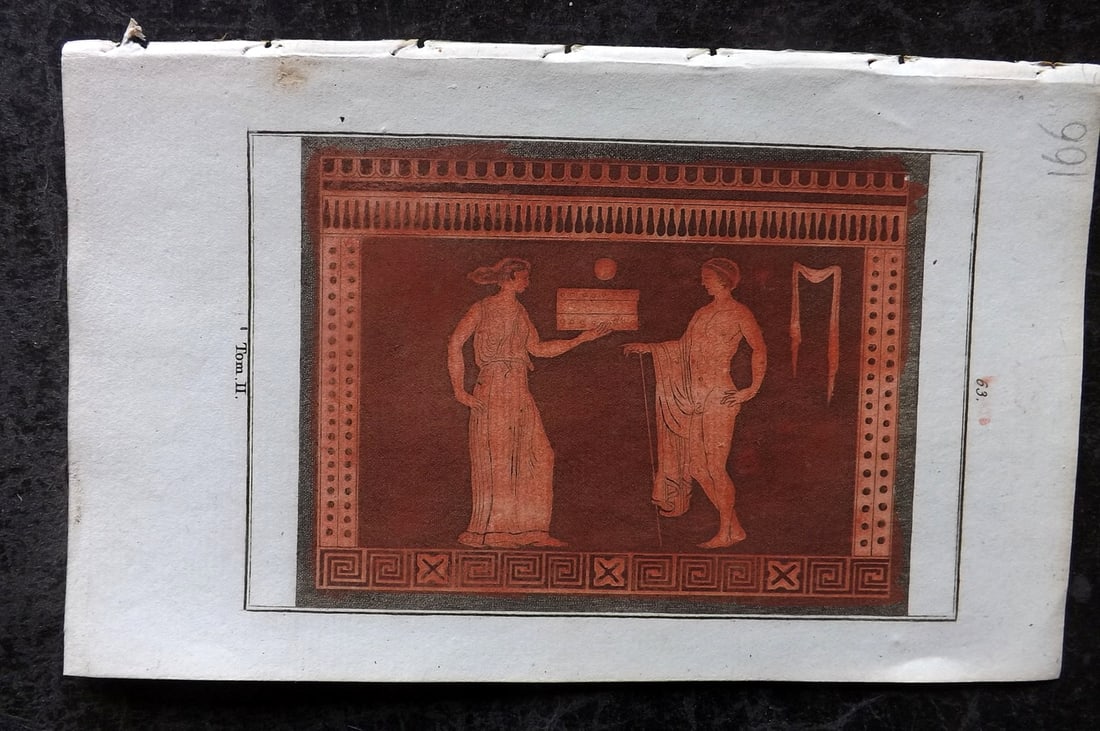 d'Hancarville & David 1785 Hand Col Print. Vase Profile 63: Hand Colored Copper Plate Published 1785-88, Paris for "Antiquites Etrusques, Grecques et Romaine" by Pierre Francois Hugues d'Hancarville. Illustrated by F. A. David. Paper Size: 8 x 5 inch (20 x 13c