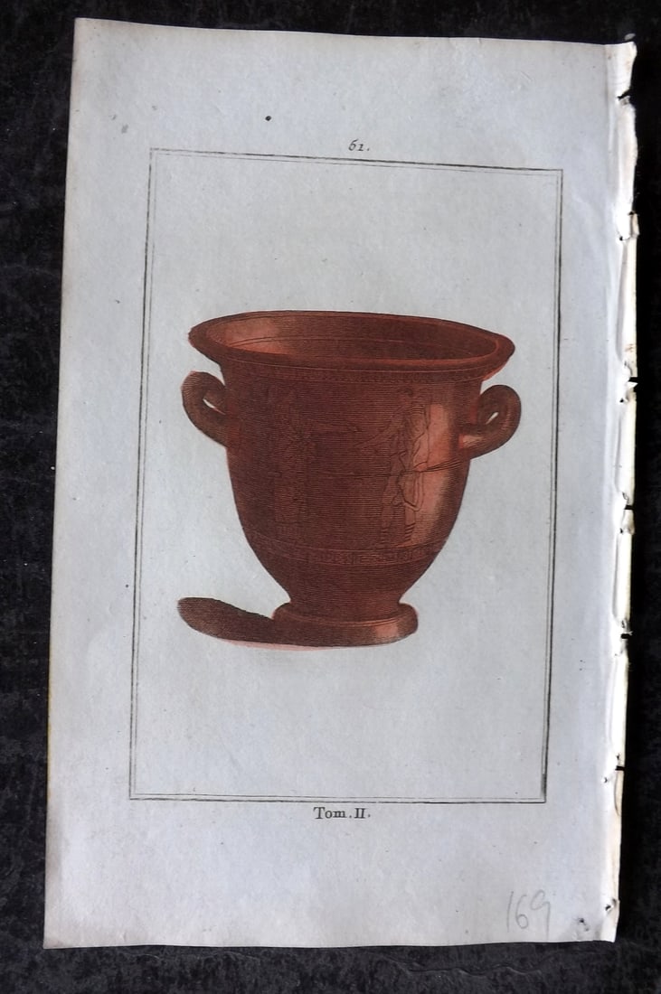 d'Hancarville & David 1785 Hand Col Print. Vase 51: Hand Colored Copper Plate Published 1785-88, Paris for "Antiquites Etrusques, Grecques et Romaine" by Pierre Francois Hugues d'Hancarville. Illustrated by F. A. David. Paper Size: 8 x 5 inch (20 x 13c