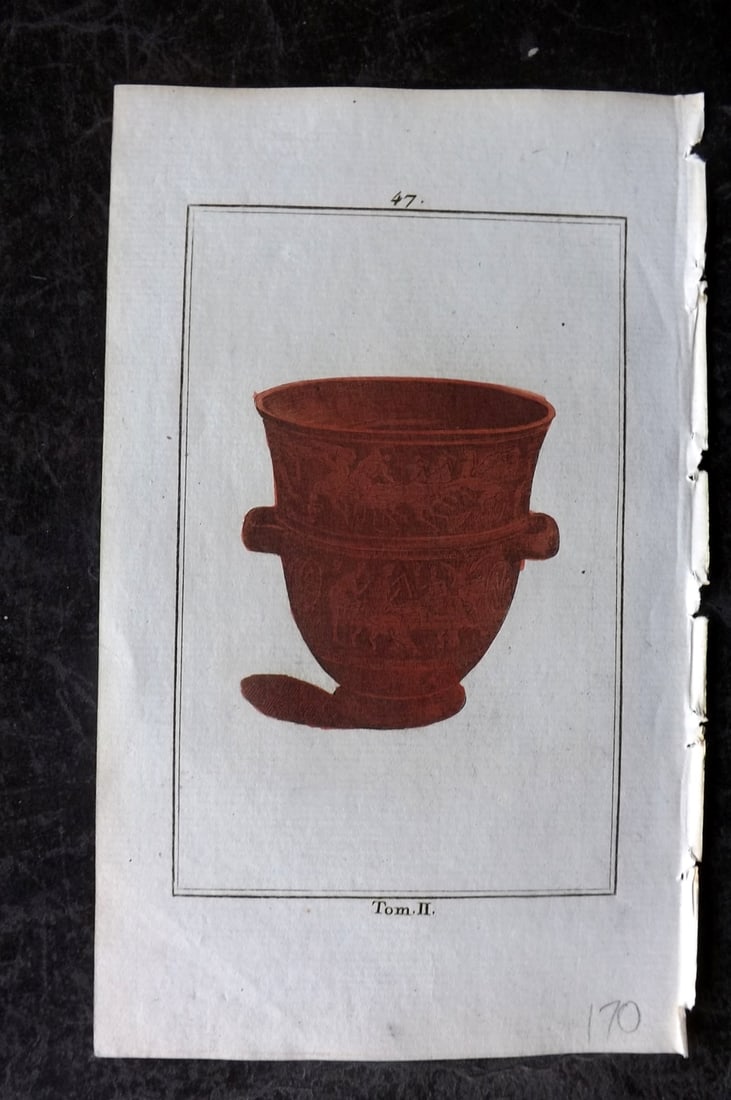d'Hancarville & David 1785 Hand Col Print. Vase 47: Hand Colored Copper Plate Published 1785-88, Paris for "Antiquites Etrusques, Grecques et Romaine" by Pierre Francois Hugues d'Hancarville. Illustrated by F. A. David. Paper Size: 8 x 5 inch (20 x 13c