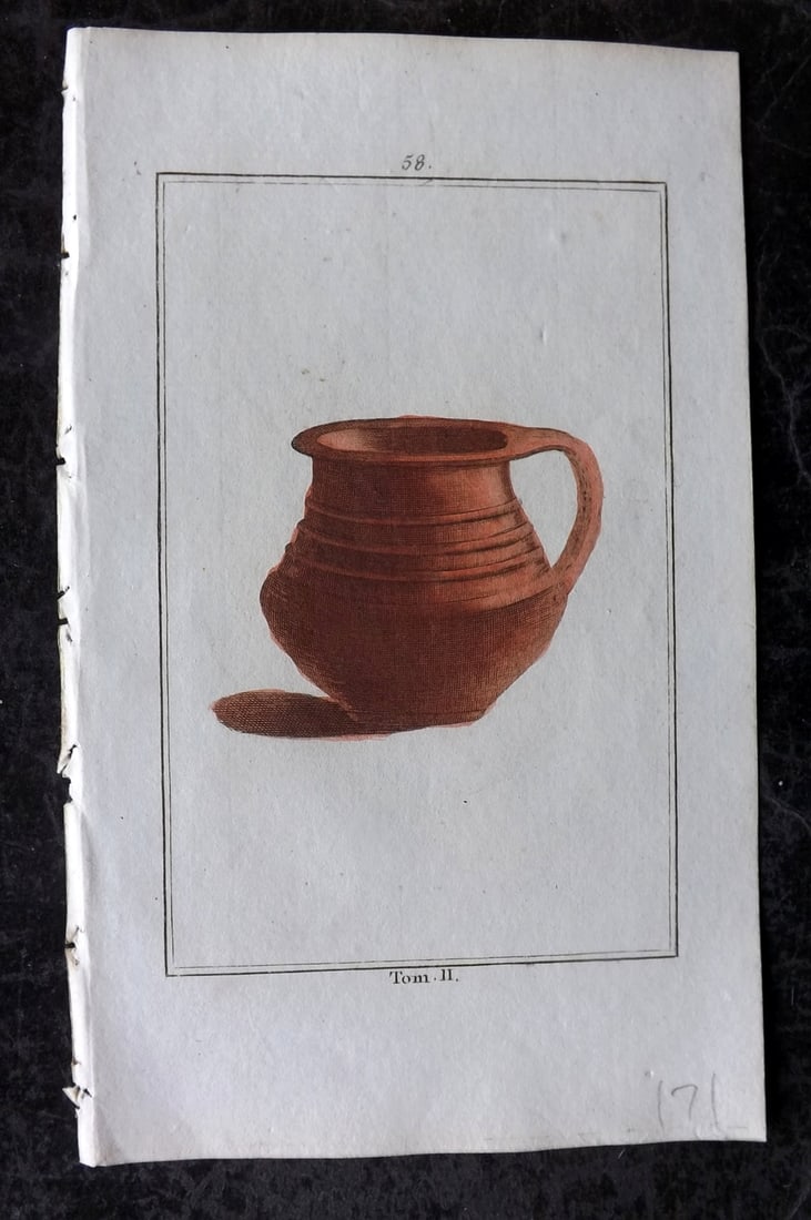 d'Hancarville & David 1785 Hand Col Print. Vase 58: Hand Colored Copper Plate Published 1785-88, Paris for "Antiquites Etrusques, Grecques et Romaine" by Pierre Francois Hugues d'Hancarville. Illustrated by F. A. David. Paper Size: 8 x 5 inch (20 x 13c