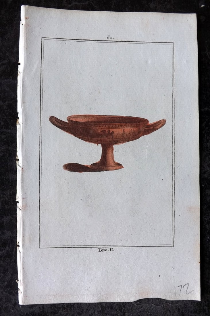 d'Hancarville & David 1785 Hand Col Print. Vase 62: Hand Colored Copper Plate Published 1785-88, Paris for "Antiquites Etrusques, Grecques et Romaine" by Pierre Francois Hugues d'Hancarville. Illustrated by F. A. David. Paper Size: 8 x 5 inch (20 x 13c