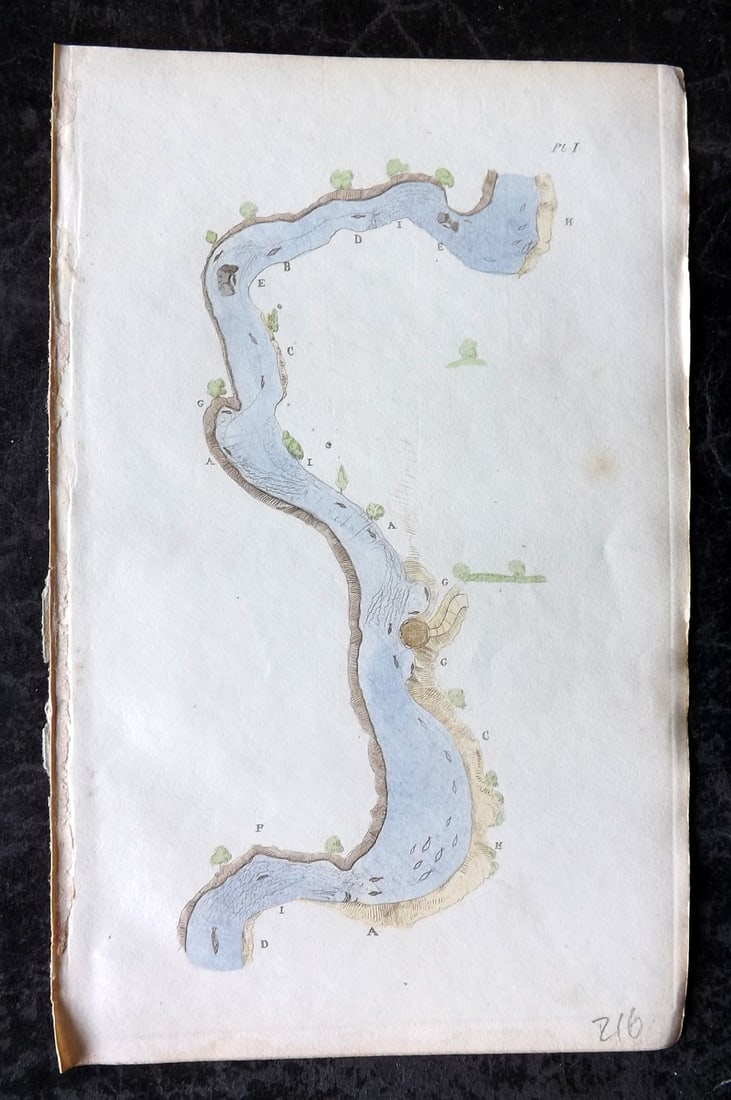 Ronalds, Alfred 1844 Hand Col Print. Map of a Trout Stream 01 (1 of 1)