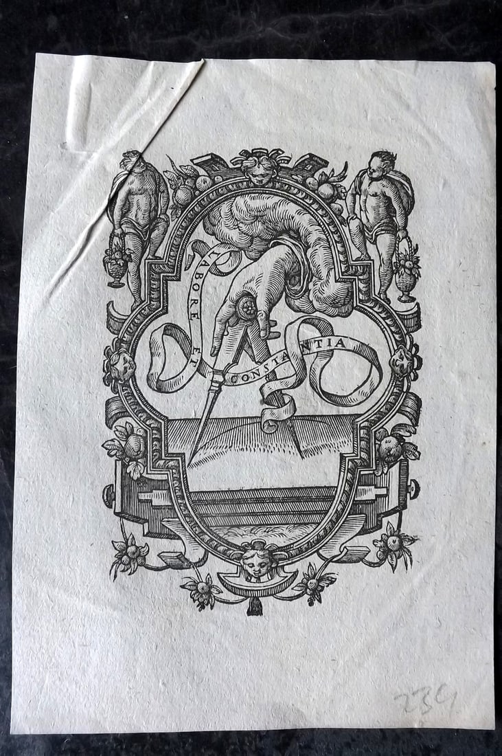 Woodcut 17th Cent. Printers Device Emblem of Elzevir Family, Netherlands (1 of 2)