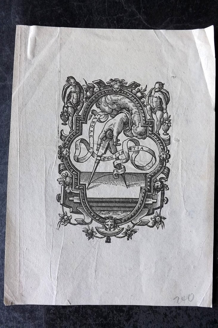 Woodcut 17th Cent. Printers Device Emblem of Elzevir Family, Netherlands (1 of 2)