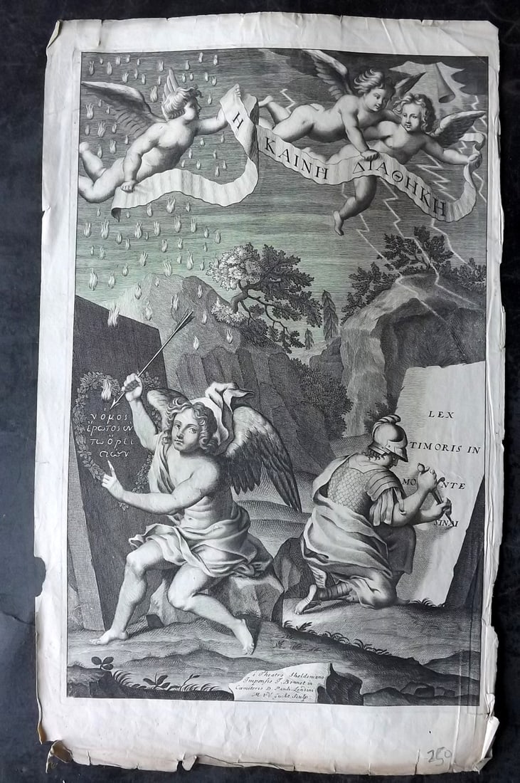 Vandergucht, Michael C1710 Engraved Title. Greek New Testament: Copper Engraved Title Published C1710, London for an Edition of the Greek New Testament. Engraved Michael Vandergucht. Paper Size: 15 x 9.5 inch (38 x 24cm) Margins a little frayed. A few very small p