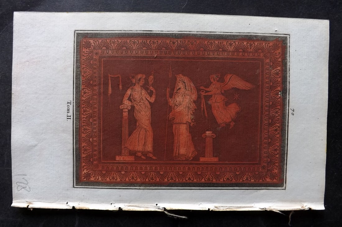 d'Hancarville & David 1785 Hand Col Print. Vase Profile 70: Hand Colored Copper Plate Published 1785-88, Paris for "Antiquites Etrusques, Grecques et Romaine" by Pierre Francois Hugues d'Hancarville. Illustrated by F. A. David. Paper Size: 8 x 5 inch (20 x 13c