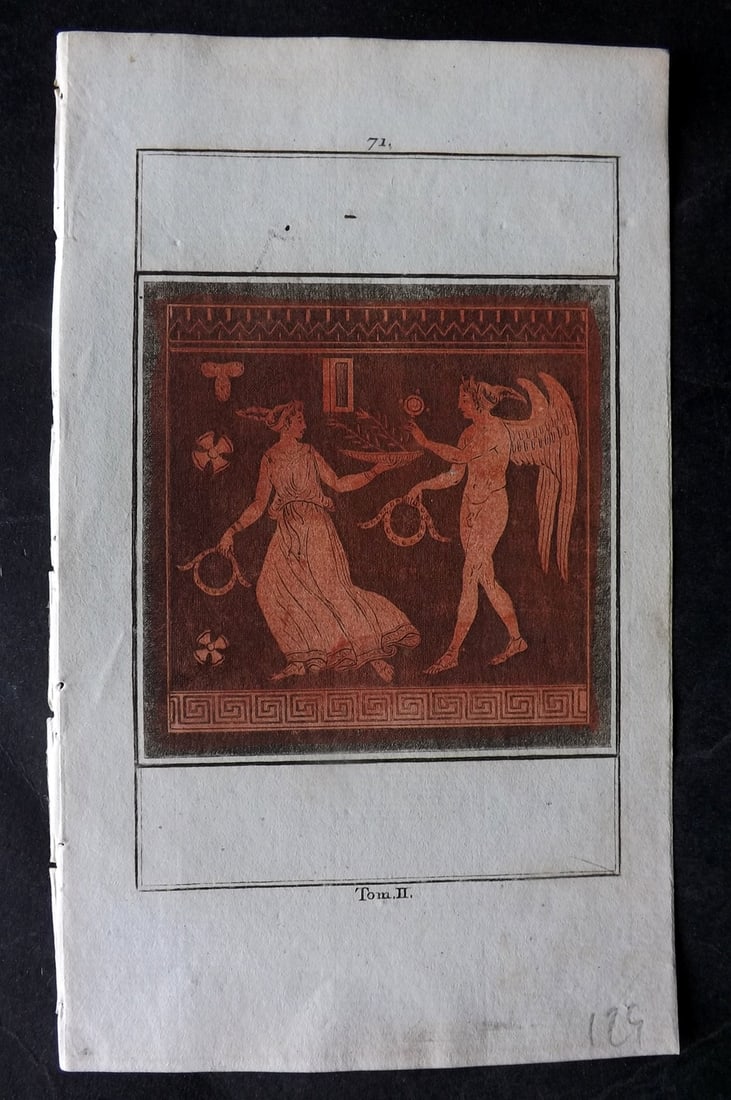 d'Hancarville & David 1785 Hand Col Print. Vase Profile 71: Hand Colored Copper Plate Published 1785-88, Paris for "Antiquites Etrusques, Grecques et Romaine" by Pierre Francois Hugues d'Hancarville. Illustrated by F. A. David. Paper Size: 8 x 5 inch (20 x 13c