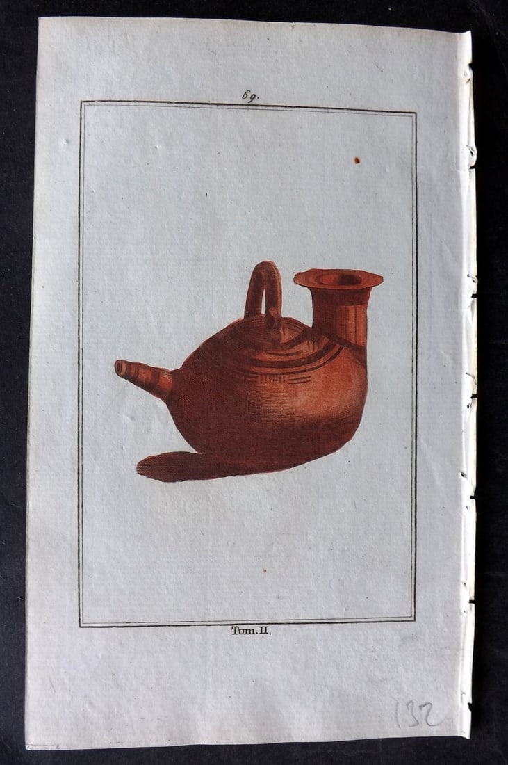 d'Hancarville & David 1785 Hand Col Print. Vase 69: Hand Colored Copper Plate Published 1785-88, Paris for "Antiquites Etrusques, Grecques et Romaine" by Pierre Francois Hugues d'Hancarville. Illustrated by F. A. David. Paper Size: 8 x 5 inch (20 x 13c