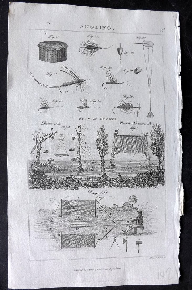Good, John 1813 Antique Print. Angling Fishing 83* Flies & Nets: Copper Plate Published 1806-13, London for "Pantologia: A New Cyclopaedia, Comprehending a Complete Series of Essays" by John Mason Good et al. Paper Size: 9.5 x 6 inch (24 x 15cm) Good Condition