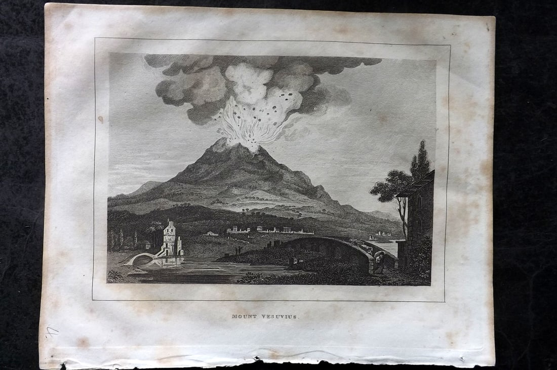 Kelly, Christopher 1829 Print. Italy - Mount Vesuvius, Naples: Copper Plate Published 1829, London for "A New and Complete System of Universal Geography" by Christopher Kelly. Paper Size: 10 x 8 inch (26 x 20cm) Minor margin toning otherwise Good Condition