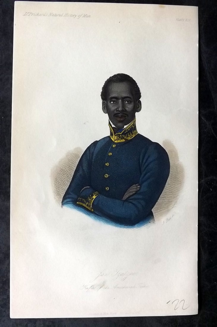 Prichard, James 1855 Hand Col Print. JanTzatzoe; Kaffir. South Africa 19: Hand Colored Aquatint Published 1855 London for "The Natural History of Man" by James Cowles Prichard. Paper Size: 9 x 5.5 inch (23.5 x 14cm) Good Condition