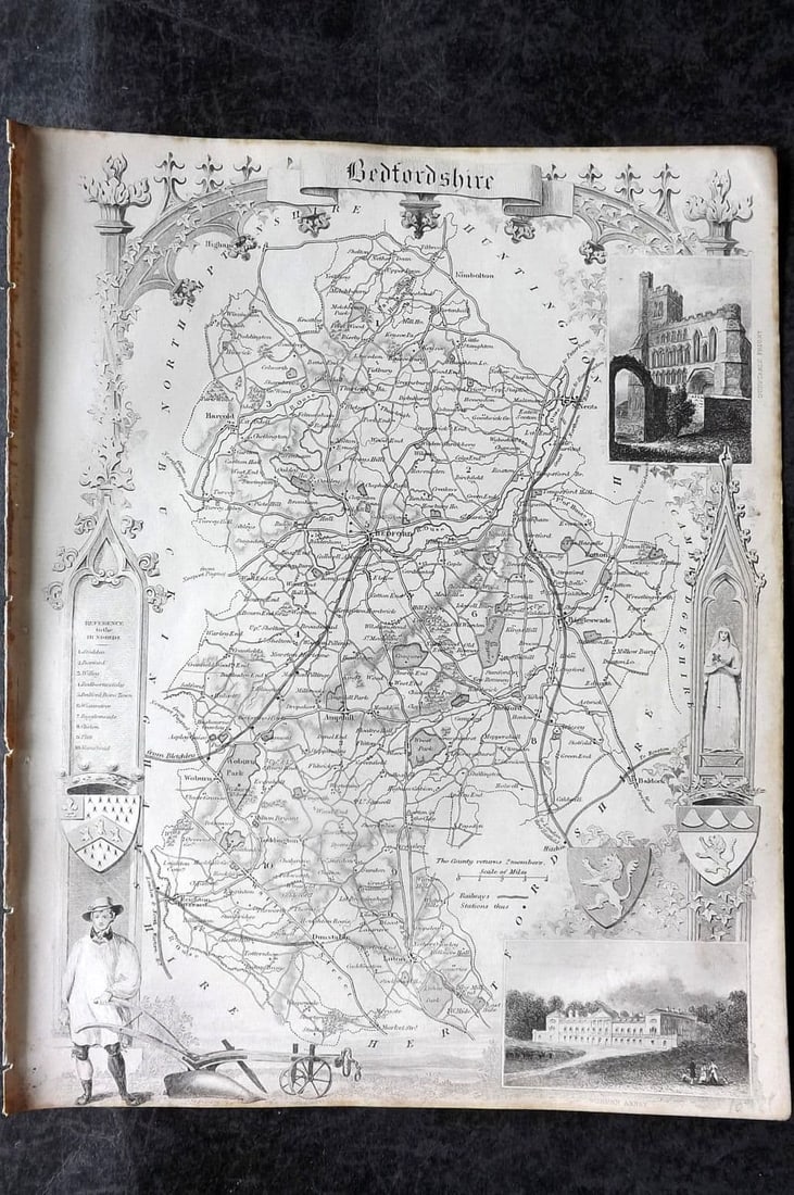 Moule, Thomas C1838 Antique British County Map. Bedfordshire (1 of 1)