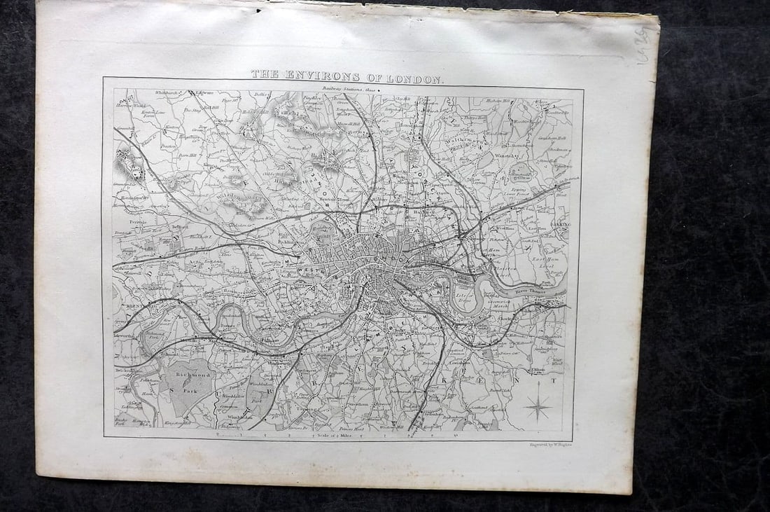 Moule, Thomas C1838 Antique British County Map. Environs of London (1 of 1)