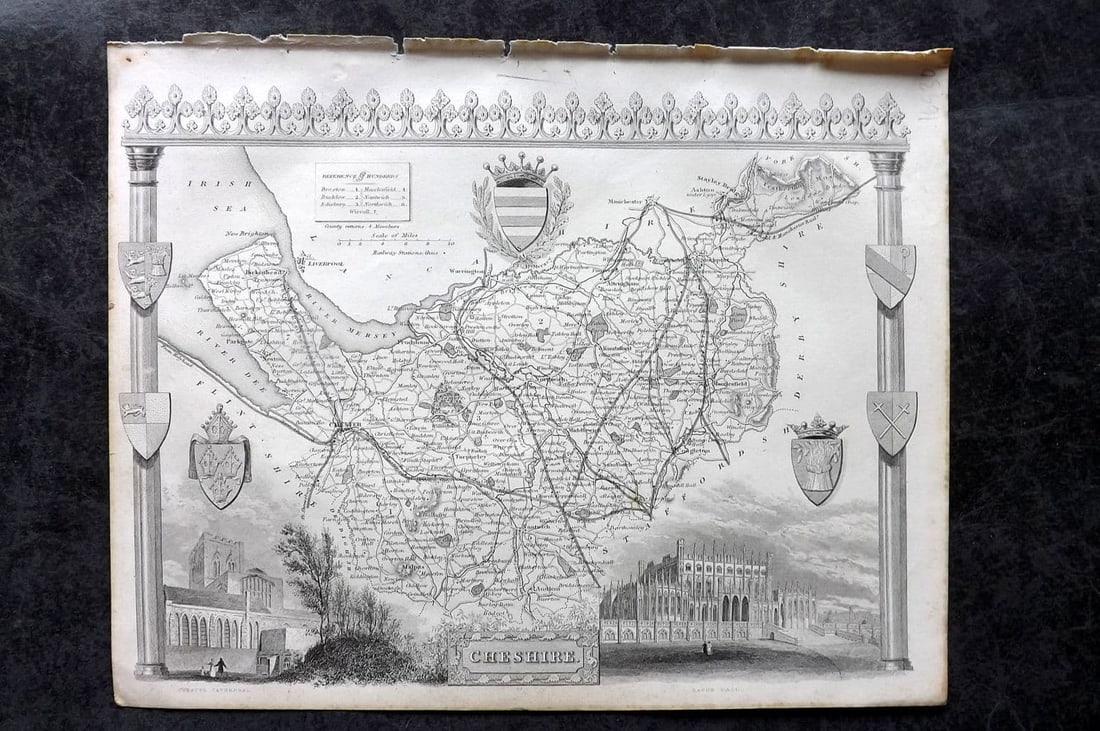 Moule, Thomas C1838 Antique British County Map. Cheshire (1 of 1)