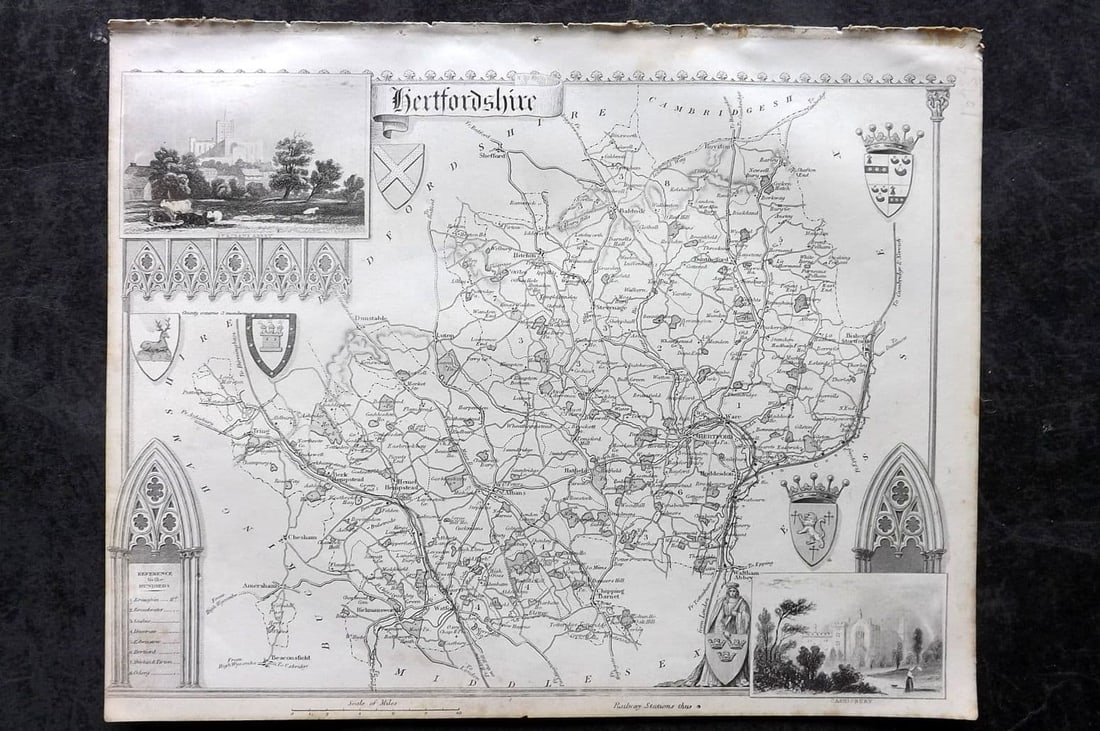 Moule, Thomas C1838 Antique British County Map. Hertfordshire: Antique Steel Engraved Map Published C1838 "A Complete and Universal English Dictionary" by the Rev. James Barclay et al. Maps by Thomas Moule. Paper Size: 10.5 x 8 inch (28 x 21cm) Good Condition
