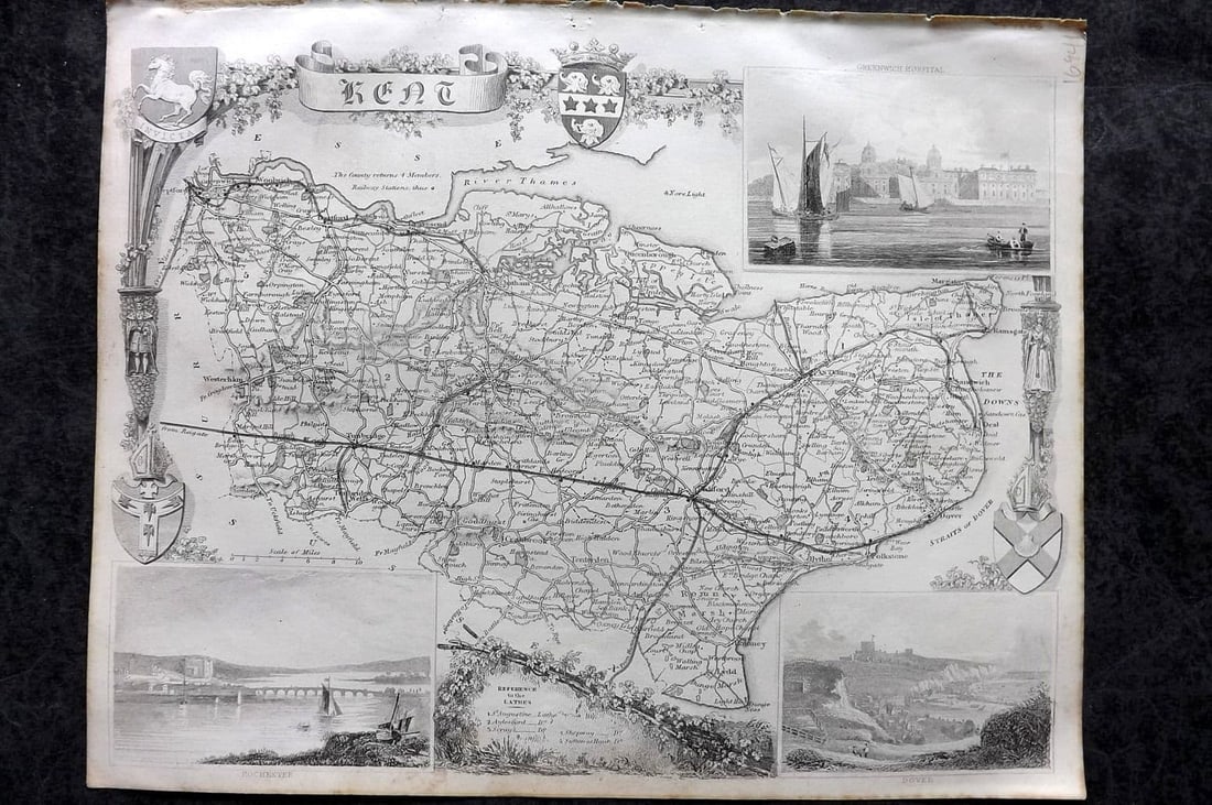 Moule, Thomas C1838 Antique British County Map. Kent (1 of 1)
