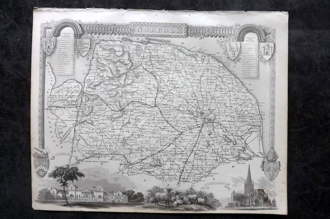 Moule, Thomas C1838 Antique British County Map. Norfolk (1 of 1)