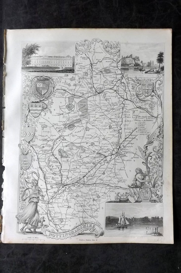 Moule, Thomas C1838 Antique British County Map. Nottinghamshire (1 of 1)