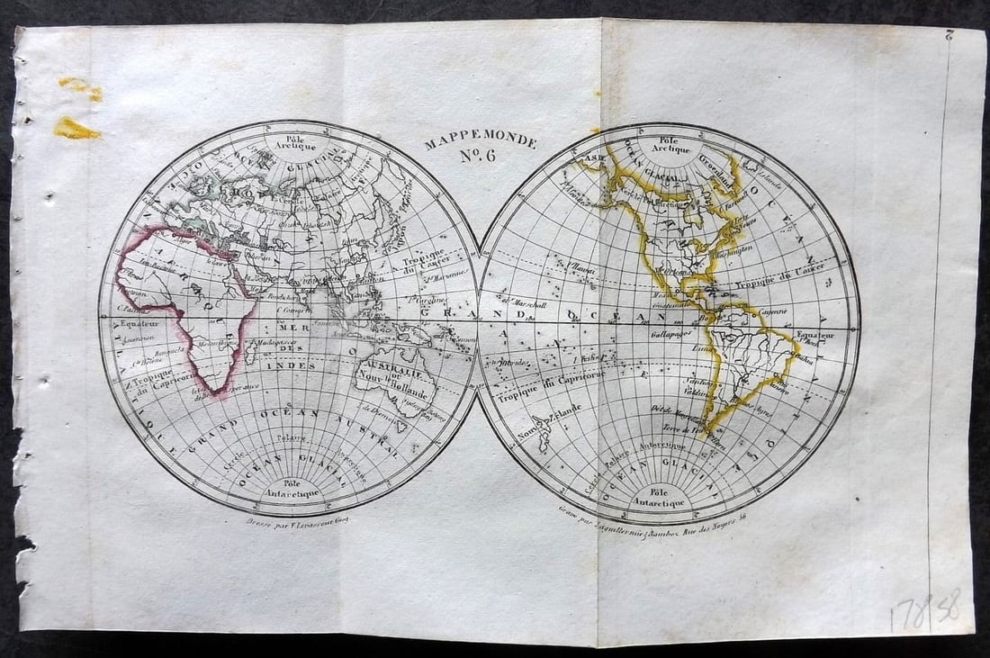 Levasseur, Victor 1838 Antique Map. Mappemonde World Hemispheres (1 of 1)