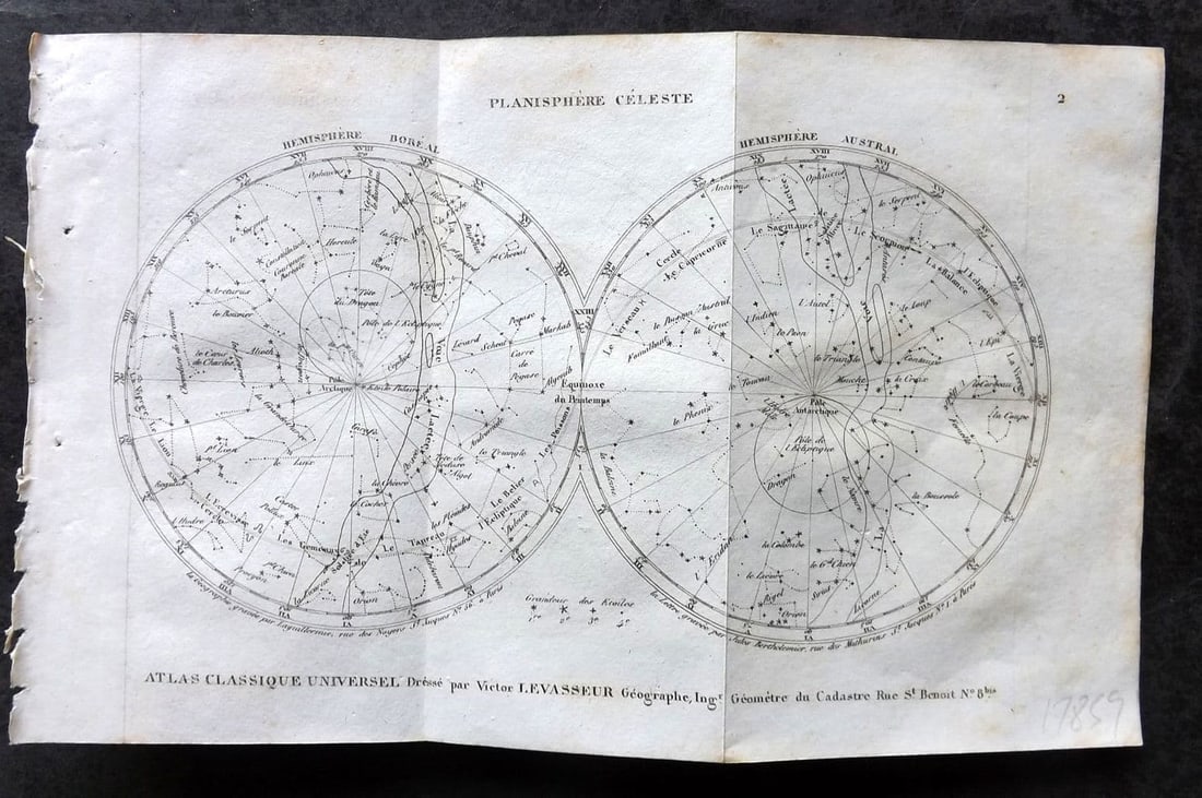 Levasseur, Victor 1838 Map. Planisphere Celeste Celestial Constellations Astronomy (1 of 1)
