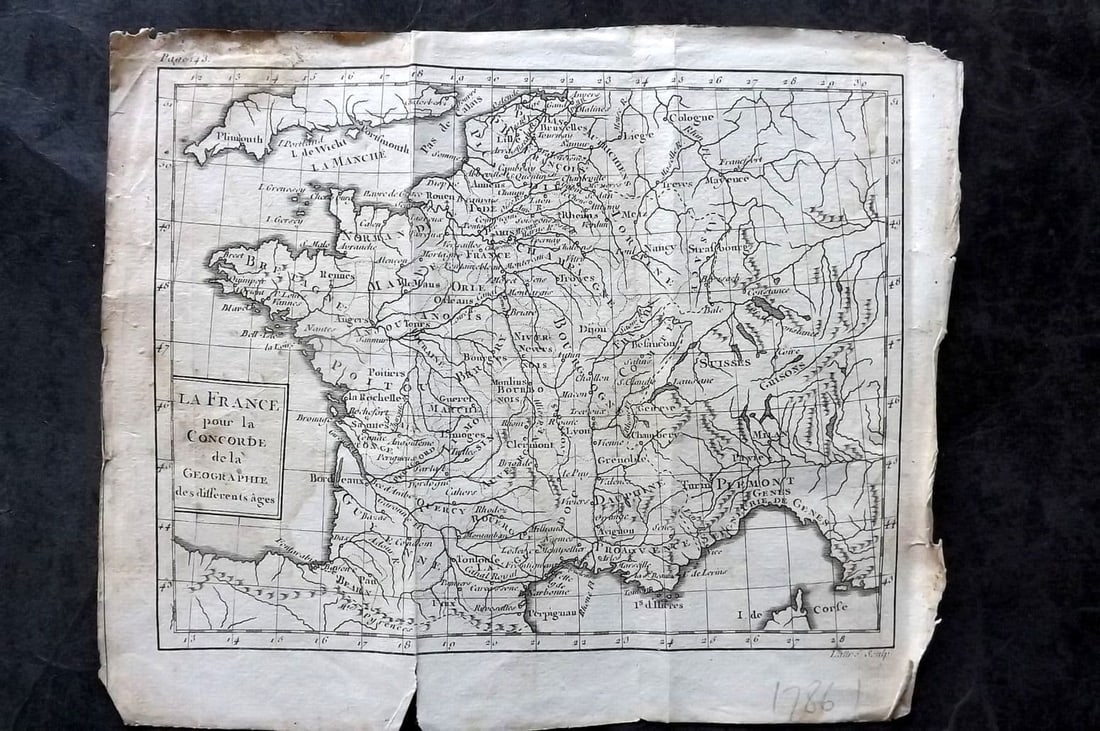 Pluche, Noel 1764 Antique Map. La France pour la Concorde de la Geographie (1 of 1)