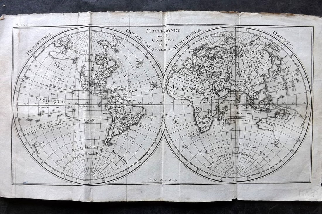Pluche, Noel 1764 Map. Mappemonde pour la Concorde de la Geographie World Hemispheres (1 of 1)