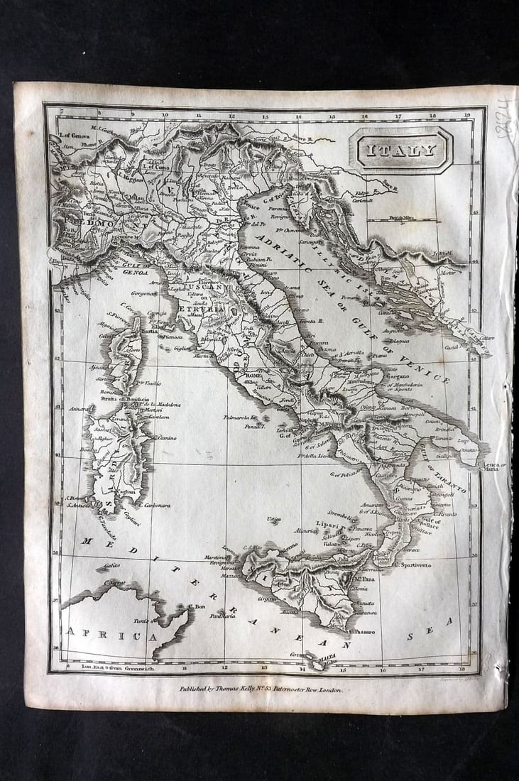 Kelly, Christopher 1829 Antique Map. Italy (1 of 1)
