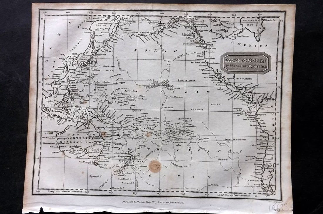 Kelly, Christopher 1829 Antique Map. Pacific Ocean on Mercator's Projection. Australia (1 of 1)